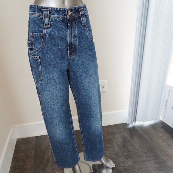 Brunello Cucinelli Monili Jeans Blue Denim High Waist Carpenter Wide Leg Size 6 - Picture 4 of 16